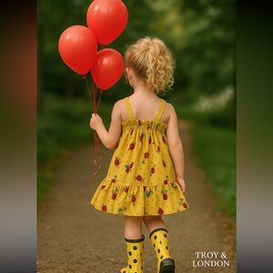 Sunny Yellow Ladybug Print Kids Dress